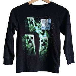 MOJANG MINECRAFT BOYS'  LONG-SLEEVE  T-SHIRT. SIZE MD. COLOR BLACK, GREEN
